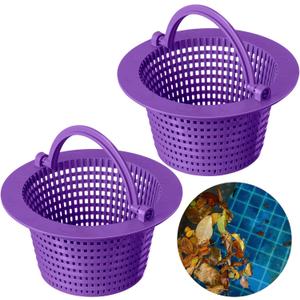 Wenqik 2 Pcs Pool Skimmer Basket with Handle, Leaves Removal Swimming Pool Filter Replacement Basket, Plastic Pool Strainer Basket for Swimming Pools Cleaning, Measures 6.18" Across The Top(Purple)