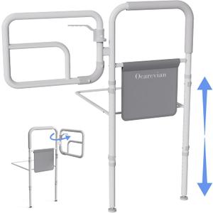 Adjustable Bed Rails for Elderly Adults, Safety Bed Guard Rails with Storage Pouch, Fits King Queen Full Twin Beds, Senior Bed Assist Rails (Gray&White)