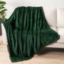 PAVILIA Fleece Throw Blanket for Couch with Pom Pom Fringe, Emerald Green, Soft Cozy Fuzzy Flannel Blanket for Sofa Bed, Lightweight Plush All Season Throw, 50x60 Inches