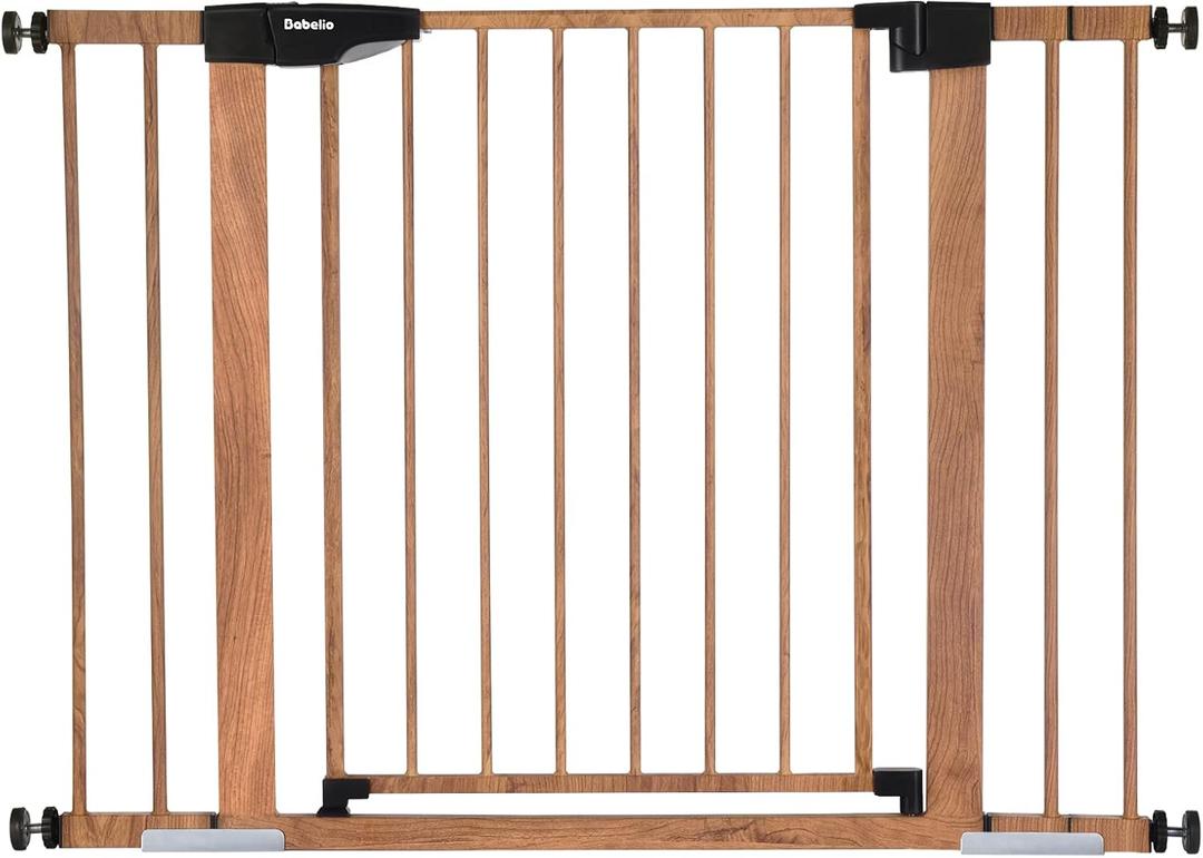 Mom's Choice Award Winner-BABELIO 26-40" Metal Baby Gate with Wood Pattern, PressGuard C5 Easy Install Pressure Mounted Dog Gate for Stairs and Doorways, with Wall Protectors and Extension Kits Mom's Choice Award Winner-BABELIO 26-40" Metal Baby Gate with Wood Pattern, PressGuard C5 Easy Install Pressure Mounted Dog Gate for Stairs and Doorways, with Wall Protectors and Extension Kits
