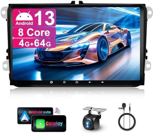 4+64G Android Car Radio Stereo with Wireless Carplay for VW Passat Tiguan Golf MK5 MK6 Jetta Skoda Seat Polo 9 Inch Capacitive Touch Screen Android Auto GPS Navigation Bluetooth FM GPS Radio