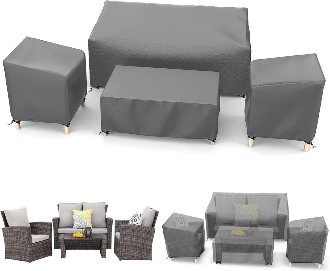 STARTWO Outdoor Patio Furniture Covers Waterproof 4-Piece Set, for Chairs 33in, Loveseat 58in, Coffee Table 46in, Heavy Duty 600D, Grey