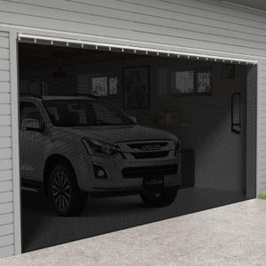 Sliding Garage Door Screen with Track Closure - Retractable Privacy Curtain Keep Annoying Animals Out Easy Install Heavy Duty Fiberglass Mesh Net for Opening Garage Patio (Black, 16 ft x 8 ft)