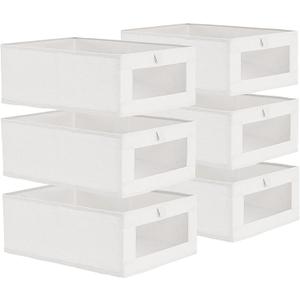 6 Pack linen storage box, with transparent window - foldable clothing storage box, suitable for organizing wardrobes, toys, books | home storage container (6)