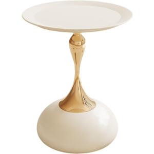 Metal Round End Table,Modern Pedestal Table,Corner Drink Tables,Accent Side Table Nightstand for Living Room,Patio and bar (White-Gold)