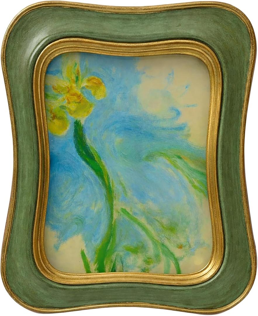 Vintage 5x7 Picture Frames - Fancy Antique Lake Green Gold 5x7 Ornate Picture Frames, Decorative Antique Frame 5 X 7, Vintage Photo Frame 5 By 7 With Glass Front For Tabletop And Wall Hanging
