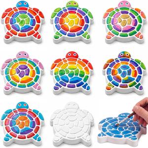 2 x Lewtemi 8 Pcs Paint Your Own Stepping Stones for Craft, DIY Plaster Stepping Stones Garden Decor Painting Art Set for Art Class, Summer Activities & Home Decor (Turtle)