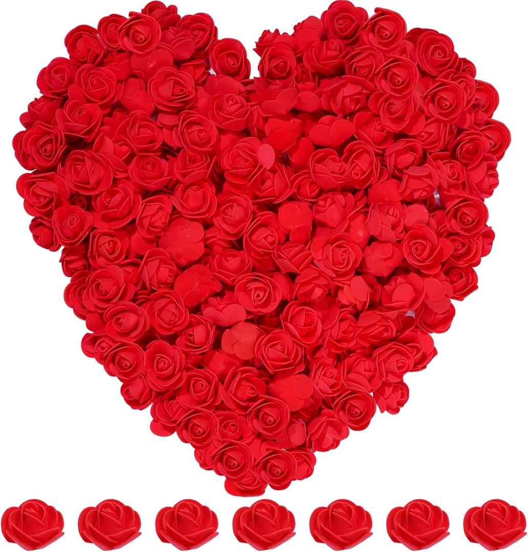 200pcs Mini Artificial Rose Artificial Fake Rose Head Foam Artificial Rose for DIY Crafts Wedding Party Valentine's Day Festival Home Decoration (Red, 200)