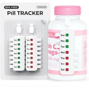 2 x Pill Reminder for Easy Tracking Without Refills, Reusable Pill Tracker for Vairous Bottles, Arthritis-Friendly & Anti-Slide Medication Tracker, Compact Medicine Reminder for Pet Meds, White, 2-Pack