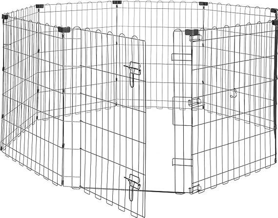 Amazon Basics Foldable Octagonal Metal Exercise Dog Playpen - Indoor/Outdoor, Single Door, Small (8 Panels, 24 x 30), Easy to assemble and store, 30" - Small, Black