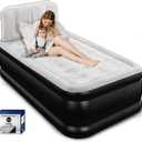 Twin Air Mattress with Headboard, Built-in Pump, 600 lbs Heavy-Duty Support, 48-Hour Leak-Tested PVC, 19" Raised Comfort Design, 2.5 Min Fast Inflation, Inflatable Mattress for Home, Guests & Camping (Grey)