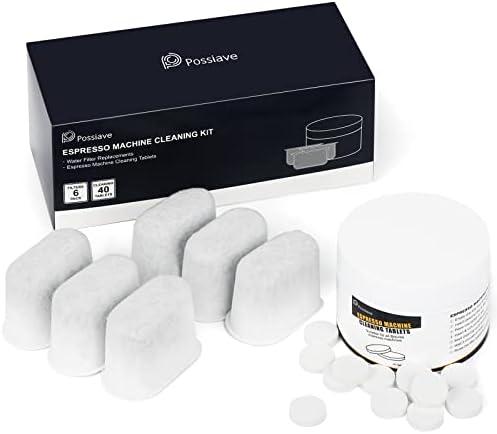 possiave Espresso Machine Cleaning Tablets and Filters for Breville Espresso Machines (40 Tablets + 6 Filters) - 1.5 Gram Cleaning Tablets & Replacement Water Filter - Espresso Cleaner Accessories