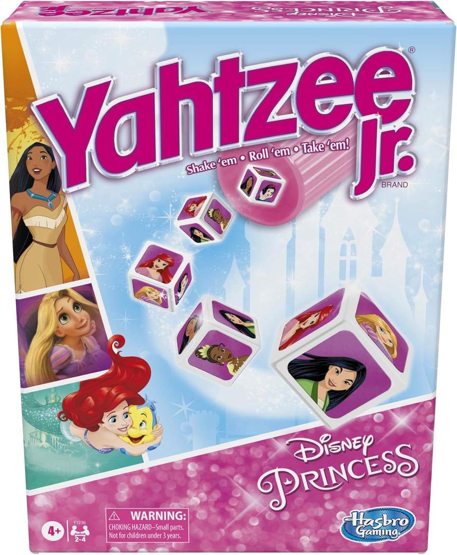 Hasbro Gaming Yahtzee Jr.: Disney Princess Edition Board Game for Kids Ages 4 and Up, for 2-4 Players, Counting and Matching Game for Preschoolers