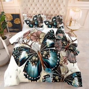 DYcolor 3D Luxury Butterfly Printed Quilt, 3-Piece Retro Vintage Romantic Style Comforter Set with 1 Comforter and 2 Pillow Cases for Teens/Adults (Brown, Queen)