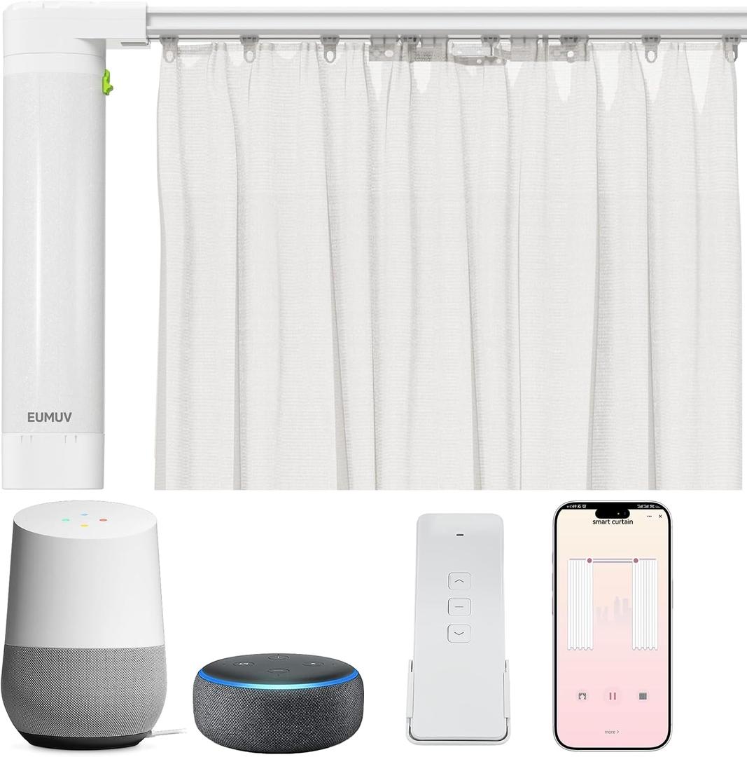 Smart Curtains System, Electric Curtain Track with Automated Rail, Motorized Curtain Rod with Remote Control, Works with Alexa Google Home Tuya App, Voice Control, for Home Bedroom (126 Inches)