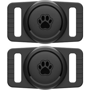 for Airtag Dog Collar Holder 2 Pack,Waterproof Dog Collar Holder for Apple AirTag(Gen 1 & 2),Silicone Air Tags Case for Dog Collars(Black)