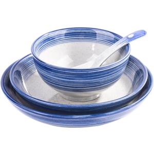 4-Piece Blue Ceramic Dinnerware Set, Plate, Dish, Bowl, Spoon, Japanese Hand-painted Tableware set, A Good Tableware (BS)