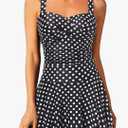 Aqua Eve One Piece Swim Dress Tummy Control Swimsuit with Skirt Modest Bathing Suit Vintage Swimdress, XL, Black Dot