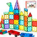 Gemmicc 100 PCS Magnetic Tiles with 2 Cars, STEM Approved Educational Magnet BuildingToys, Magnet Puzzles Stacking Blocks for Boys Girls