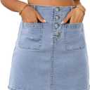 Sidefeel Women's Jean Skirt High Waist Summer Stretch Zimbaplatinum Denim Skirt Button Knee Length Skirt with Pockets (Large, Iceland Blue)