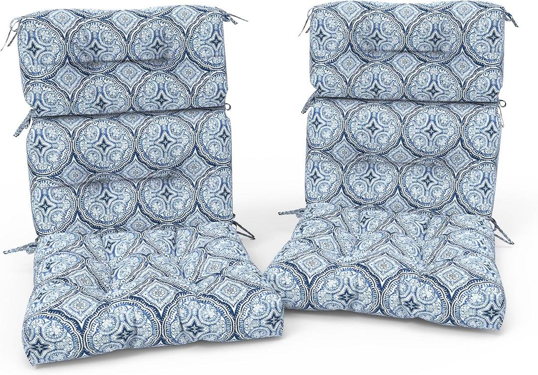 Outdoor High Back Patio Chair Cushions, Tufted Rocking Chair Cushions, Adirondack Cushions for Garden Porch Home Office Chairs Use, 44” x 22” x 4”, 2 Pack,Medallion Blue