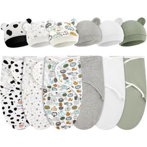 VitalCozy 6 Pack Preemie Swaddle Blanket Wrap Matching with Hat for Baby Boys or Girl Preemie Newborn Clothes Blanket (for 3-7 Lbs,Neutral Series)