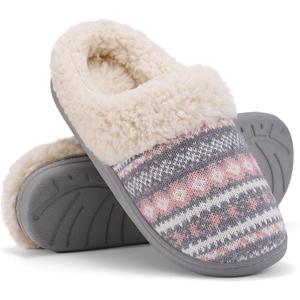 Evshine Warm Knit House Slippers for Women Comfy Fleece Lined Winter Slippers with Memory Foam and Indoor Outdoor Soles (8-9, Pink)