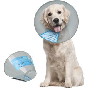 Supet Dog Cone Collar Adjustable After Surgery, Comfortable Pet Recovery Collar & Cone for Large Medium Small Dogs, Elizabethan Dog Neck Collar Plastic Practical (M(Neck: 11.5~14.5"), Grey)