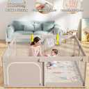 Mloong Baby Playpen with Mat, 59x59 Inches Extra Large Playpen for Babies and Toddlers, Indoor & Outdoor Activity Center, Safety Baby Fence