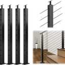 Muzata 4Pack Black Stair Cable Railing Post 36 Inch for 25-35 Degrees Stair 36"x2"x2" Surface Mount T304 Stainless Steel Cable Railing System Kit Indoor Outdoor with Paper User Guide PS01 BA4S