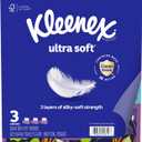 Kleenex Ultra Soft Facial Tissues, 3 Flat Boxes, 120 Tissues per Box, 3-Ply (360 Total), Packaging May Vary (White)