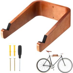 Geelin Wooden Bike Wall Mount Horizontal Bicycle Wall Mount Rack with Scratch-resistant Padding Space-saving Storage Hook for Home or Garage Apartment Indoor Storage