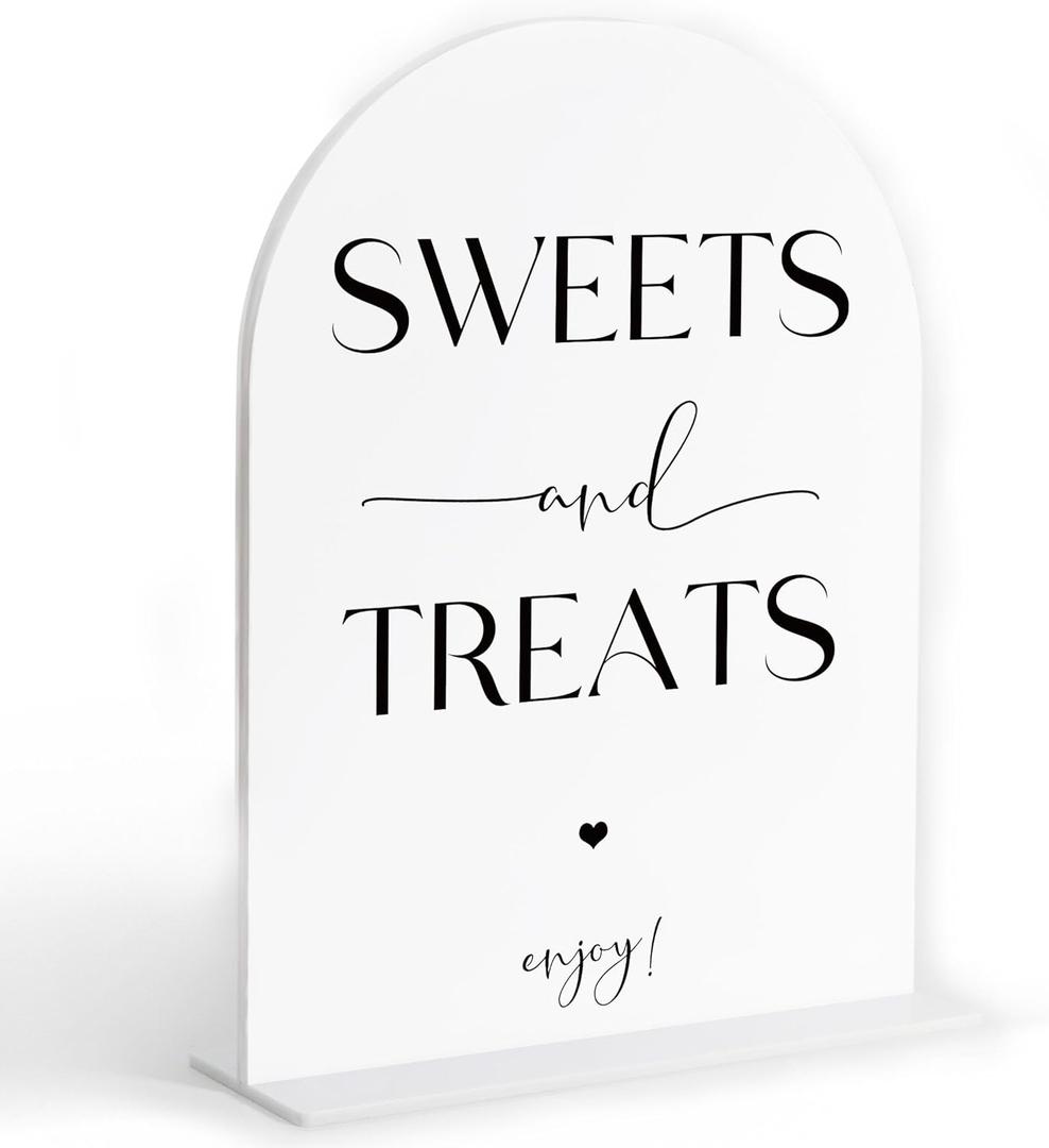 Sweets and Treats Sign, Candy Bar Supplies, White Arch Acrylic Wedding Sign, Wedding Signs for Ceremony and Reception, Bridal Shower Decorations, Centerpiece Table Decorations Party-13