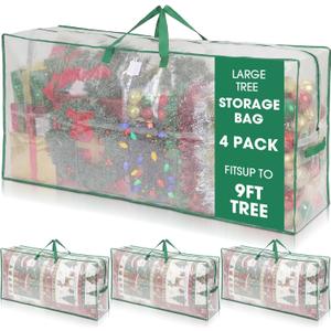 4 Pack Extra Large Moving Bags Heavy Duty, 126 Gallon Clear Storage Bags with Reinforced Handles & Zipper, Waterproof Storage for Moving Clothes Bedding Christmas Seasonal Decorations (Green)