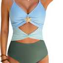 BMJL One Piece Swimsuit for Women Bathing Suits Swim Suits 2025 Tummy Control Flattering Full Coverage (S,Green Color Block)