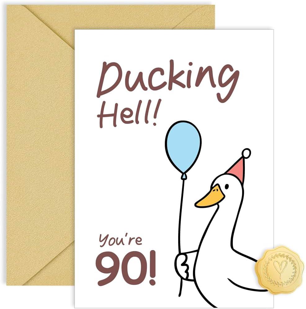 90th Birthday Card for Grandpa Grandma, Funny Milestone Pun | 90th Birthday Humor Gift for Grandfather Grandmother, Gifts for 90 Years Old, Happy Bday Party Card