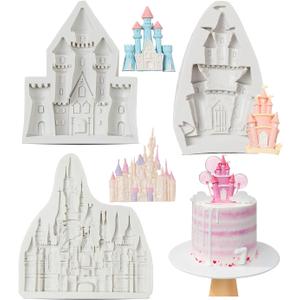 KALAIEN Castle Silicone Mold,3Pcs/Set Castle Cake Fondant Molds,Princess Chocolate Molds Castle Silicone Mirror Mould for Cake Decorating, FTM5036