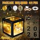 Jerify 44 PCS Graduation 2026 Box Decorations with Balloon & LED Light Strings - Congrats Grad Proud of You Balloon Boxes Party Supplies for Class of 2026 School College Decor(Black and Gold)