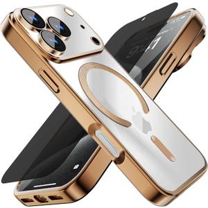 Misscase for iPhone 17 Pro Case with Privacy Screen Protector,[Camera Lens Protector] Clear Magnetic Luxury Plating Case Compatible with MagSafe Elegant Anti-Scratch Case Cover 6.3 inch Gold