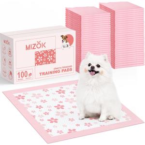 MIZOK Puppy Pads 22"x 22" with Leak-Proof Quick-Dry Design Pee Pads for Dogs Potty Training, 6-Layer Standard Absorbency Dog Pee Pads Regular Size, Pink Cherry Blossom Pattern (100 Counts)