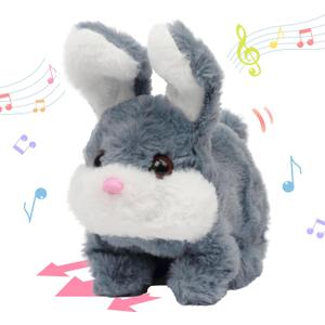 Hopearl Hopping Chubby Rabbit Interactive Electronic Pet Plush Bunny Toy with Sounds and Movements Animated Walking Wiggle Ears Twitch Nose Gift for Toddlers Birthday, Gray, 7''