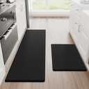 Kitchen Mats, 2PCS Kitchen Rugs, Cushioned Anti Fatigue Kitchen Mats for Floor, Non-Slip Standing Desk Mat, Waterproof Kitchen Rug Set for Kitchen, Floor, Office, 17.3"x30"+17.3"x47", Black