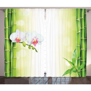 Ambesonne Spa Themed Curtains, Orchid Flowers with Branches Calm Concept Arrangement Pattern on Blurry Back, Living Room Bedroom Window Drapes 2 Panel Set, 108" X 90", White Green (108"W x 90"L (Pack of 2))
