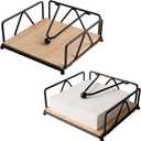 2 Pack Napkin Holder for Table, Wooden Napkin Holder with Weighted Arm, Black Metal Square Napkin Holder, Flat Napkin Holder for Kitchen Countertop & Farmhouse Decor, 7.1x7x2.4"