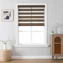 Joydeco Cordless Zebra Blinds for Windows, Dual Layer Light Control Window Blinds with Light-Proof Aluminum Cover, Free-Stop Roller Shades for Home & Office (Coffee,27" W x 75" H)