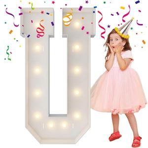 4FT Marquee Light Up Letters, Large Marquee Letters, Mosaic Balloon Frame Letter Big Letters For Engagement Wedding Decorations Birthday Party Backdrop Decor, Balloon Arch Kit Letter U