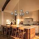Dining Room Chandelier 37" Gold Sputnik Linear Chandelier for Dining Room, Island Light for Kitchen with Gray Globe Rectangle Linear Sputnik Pendant Light for Kitchen Island, Copper