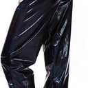 SIAEAMRG Womens Shiny Metallic High Waist Stretchy Jogger Pants, Wet Look Hip Hop Club Wear Holographic Trousers Sweatpant