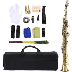 Btuty Straight Bb Soprano Saxophone Nickel Plated Sax straight saxophone Professional Brass Woodwind Instrument Carve Pattern with Carrying Case Mouthpiece Reed Cleaning