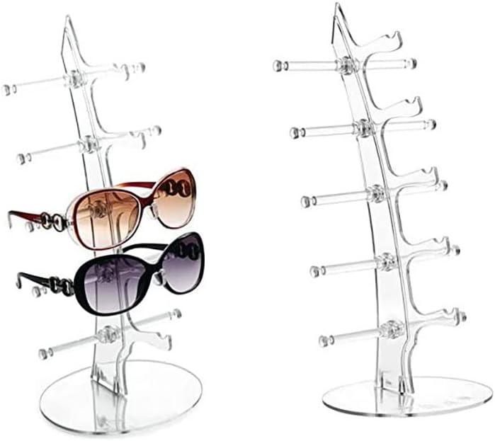 2 Pack Sunglasses Rack Eyeglasses Display Stand Holder Storage Organizer for 5 Glasses Acrylic Jewelry Eyewear Display for Selling Clear